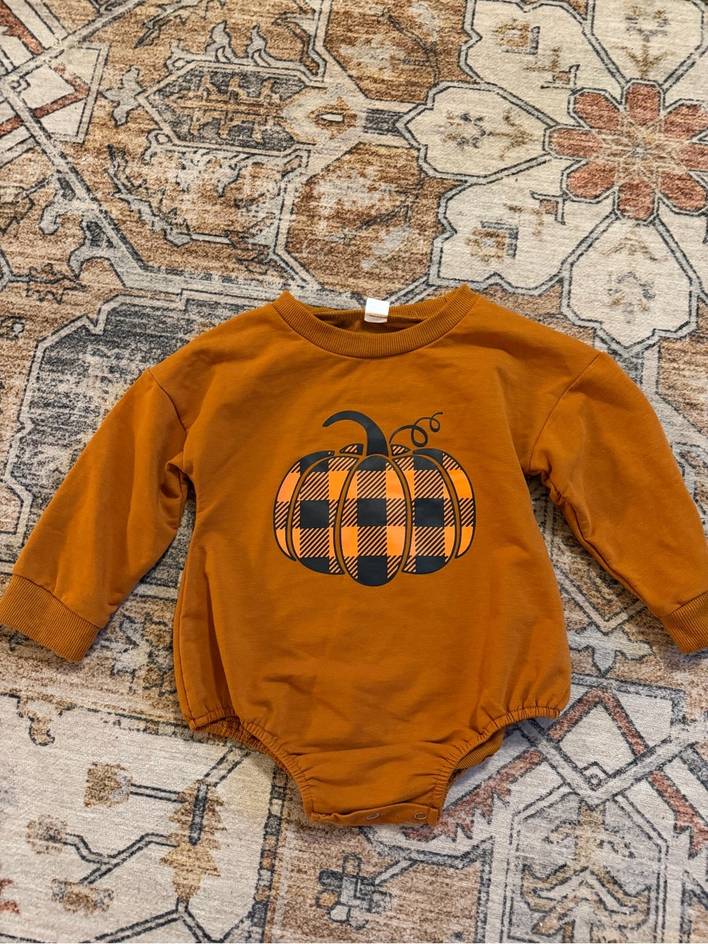 Amazon Orange Plaid Pumpkin Long-Sleeve One-Piece Bodysuit